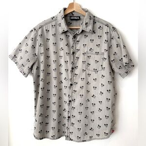 Disney Short-Sleeve Button-Up Shirt - Light Gray with Black Mickey Print Med